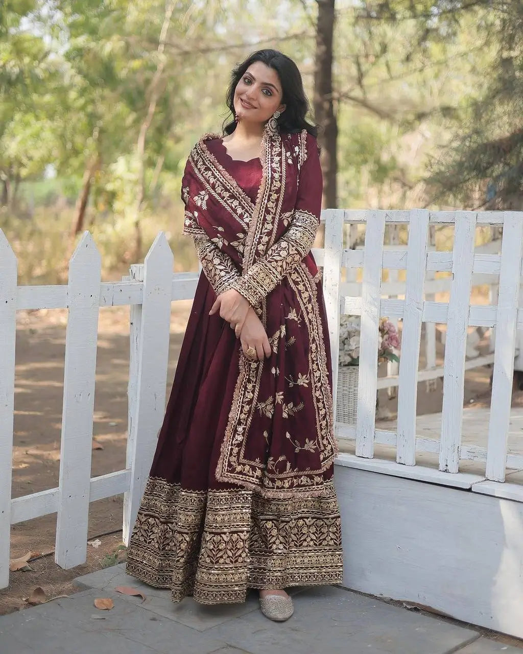 Embroidered Faux Georgette Gown with Dupatta