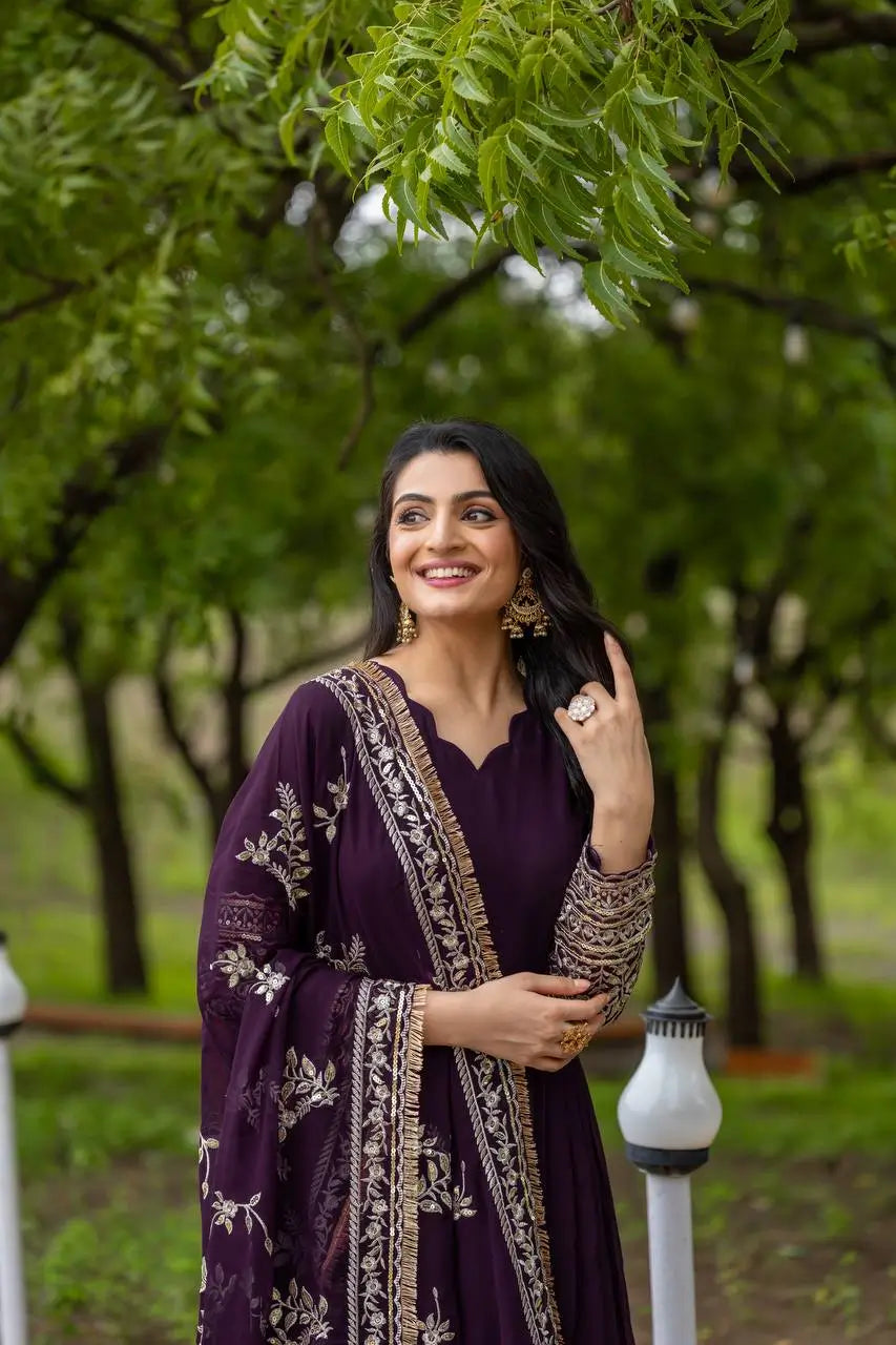 Embroidered Faux Georgette Gown with Dupatta