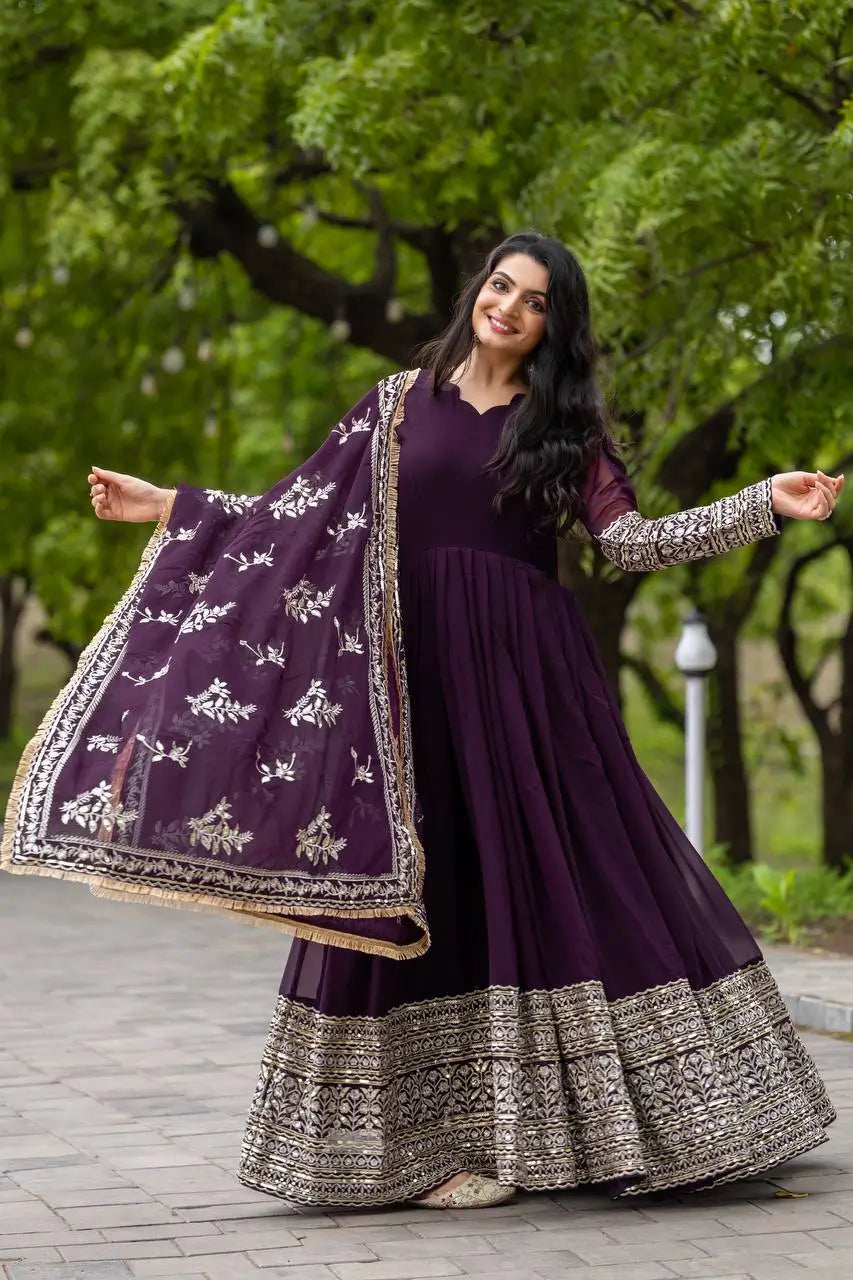 Embroidered Faux Georgette Gown with Dupatta