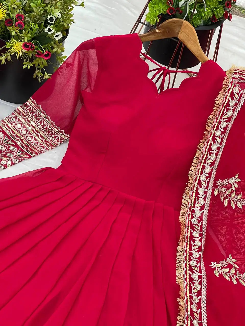 Embroidered Faux Georgette Gown with Dupatta
