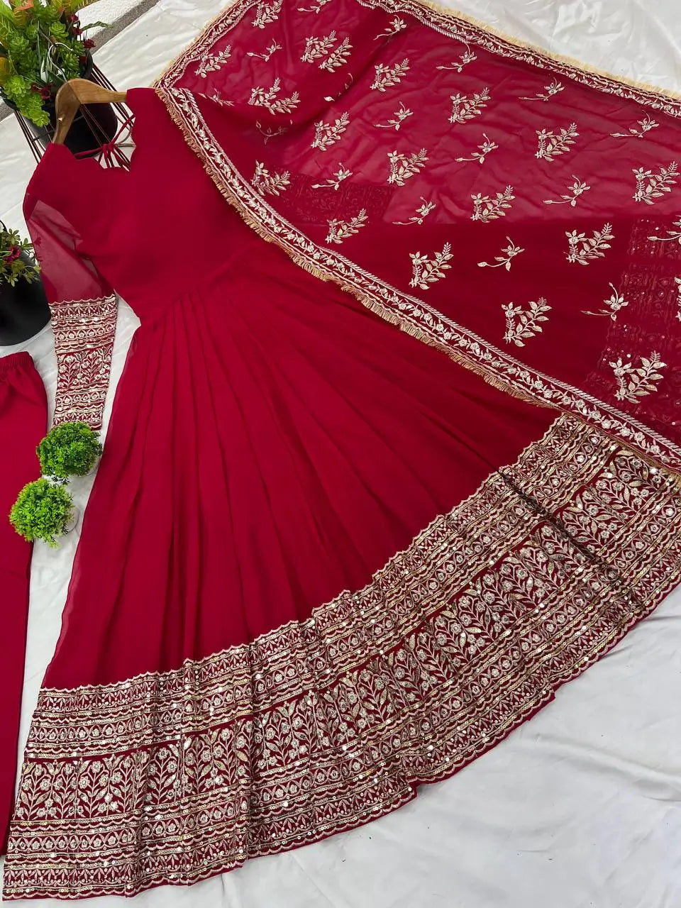 Embroidered Faux Georgette Gown with Dupatta