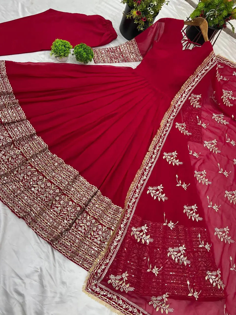 Embroidered Faux Georgette Gown with Dupatta