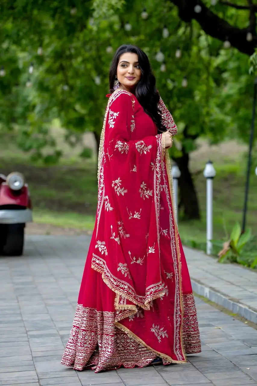 Embroidered Faux Georgette Gown with Dupatta