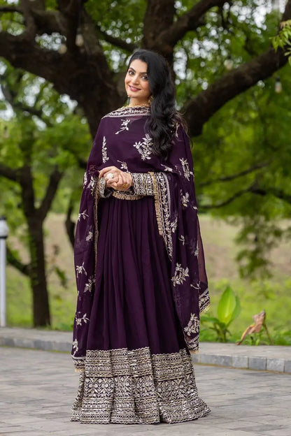 Embroidered Faux Georgette Gown with Dupatta