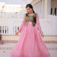 Embroidered Faux Georgette Gown with Velvet Koti Set