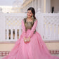 Embroidered Faux Georgette Gown with Velvet Koti Set
