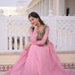 Embroidered Faux Georgette Gown with Velvet Koti Set