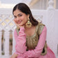 Embroidered Faux Georgette Gown with Velvet Koti Set