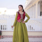 Embroidered Faux Georgette Gown with Velvet Koti Set