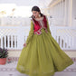Embroidered Faux Georgette Gown with Velvet Koti Set
