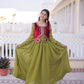 Embroidered Faux Georgette Gown with Velvet Koti Set