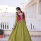 Embroidered Faux Georgette Gown with Velvet Koti Set