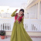 Embroidered Faux Georgette Gown with Velvet Koti Set