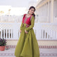 Embroidered Faux Georgette Gown with Velvet Koti Set