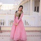Embroidered Faux Georgette Gown with Velvet Koti Set