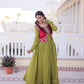Embroidered Faux Georgette Gown with Velvet Koti Set