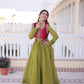 Embroidered Faux Georgette Gown with Velvet Koti Set