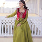 Embroidered Faux Georgette Gown with Velvet Koti Set