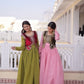 Embroidered Faux Georgette Gown with Velvet Koti Set