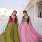 Embroidered Faux Georgette Gown with Velvet Koti Set
