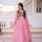 Embroidered Faux Georgette Gown with Velvet Koti Set
