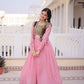 Embroidered Faux Georgette Gown with Velvet Koti Set