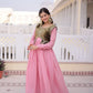 Embroidered Faux Georgette Gown with Velvet Koti Set