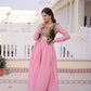 Embroidered Faux Georgette Gown with Velvet Koti Set