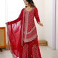 Embroidered Faux Georgette Kurta Palazzo Set With Dupatta
