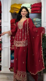 Embroidered Faux Georgette Kurta Palazzo Set With Dupatta