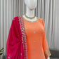 Embroidered Faux Georgette Kurta Palazzo Set with Dupatta for Festive and Party Wear