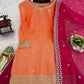 Embroidered Faux Georgette Kurta Palazzo Set with Dupatta for Festive and Party Wear