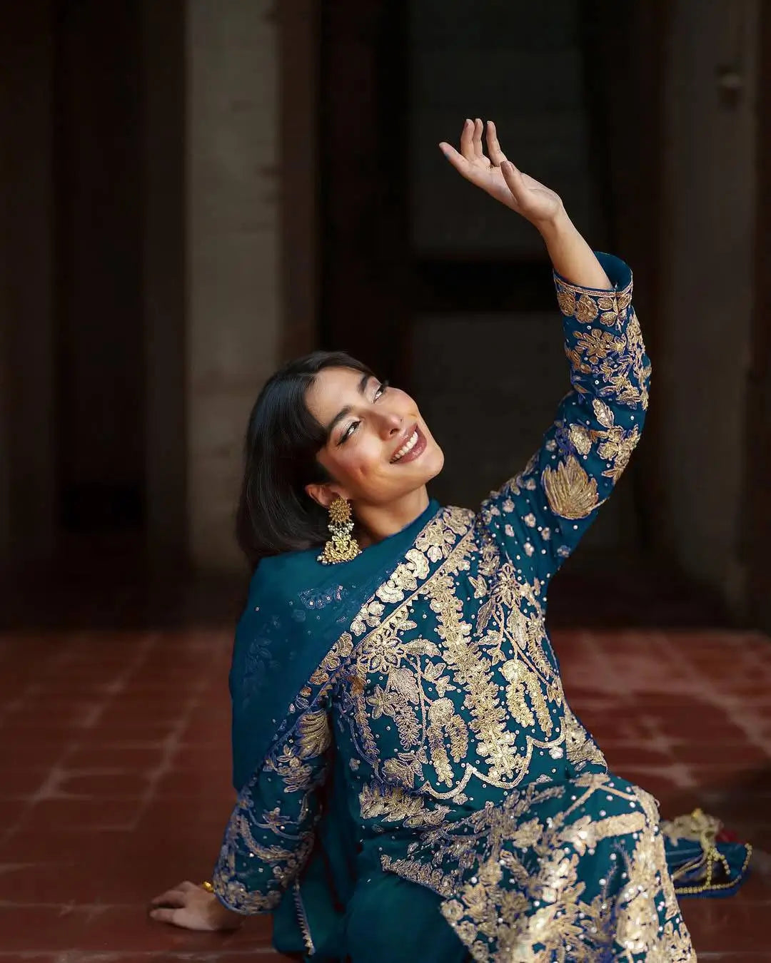 Embroidered Faux Georgette Kurta Sharara Set