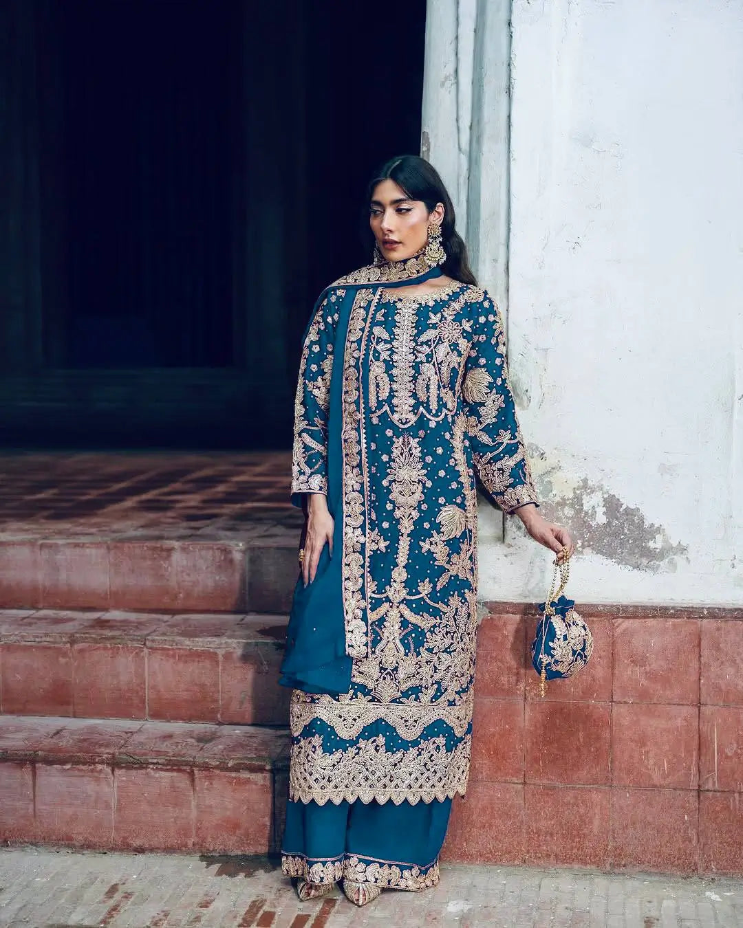 Embroidered Faux Georgette Kurta Sharara Set