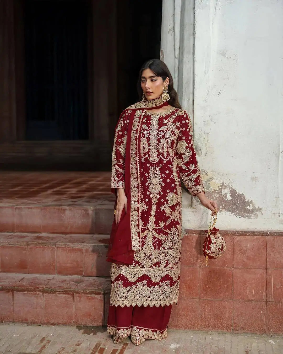 Embroidered Faux Georgette Kurta Sharara Set