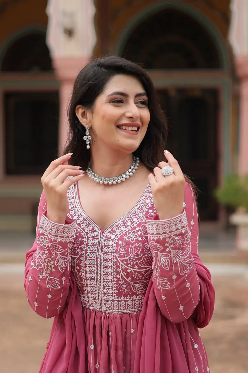 Embroidered Faux Georgette Kurti Palazzo Set