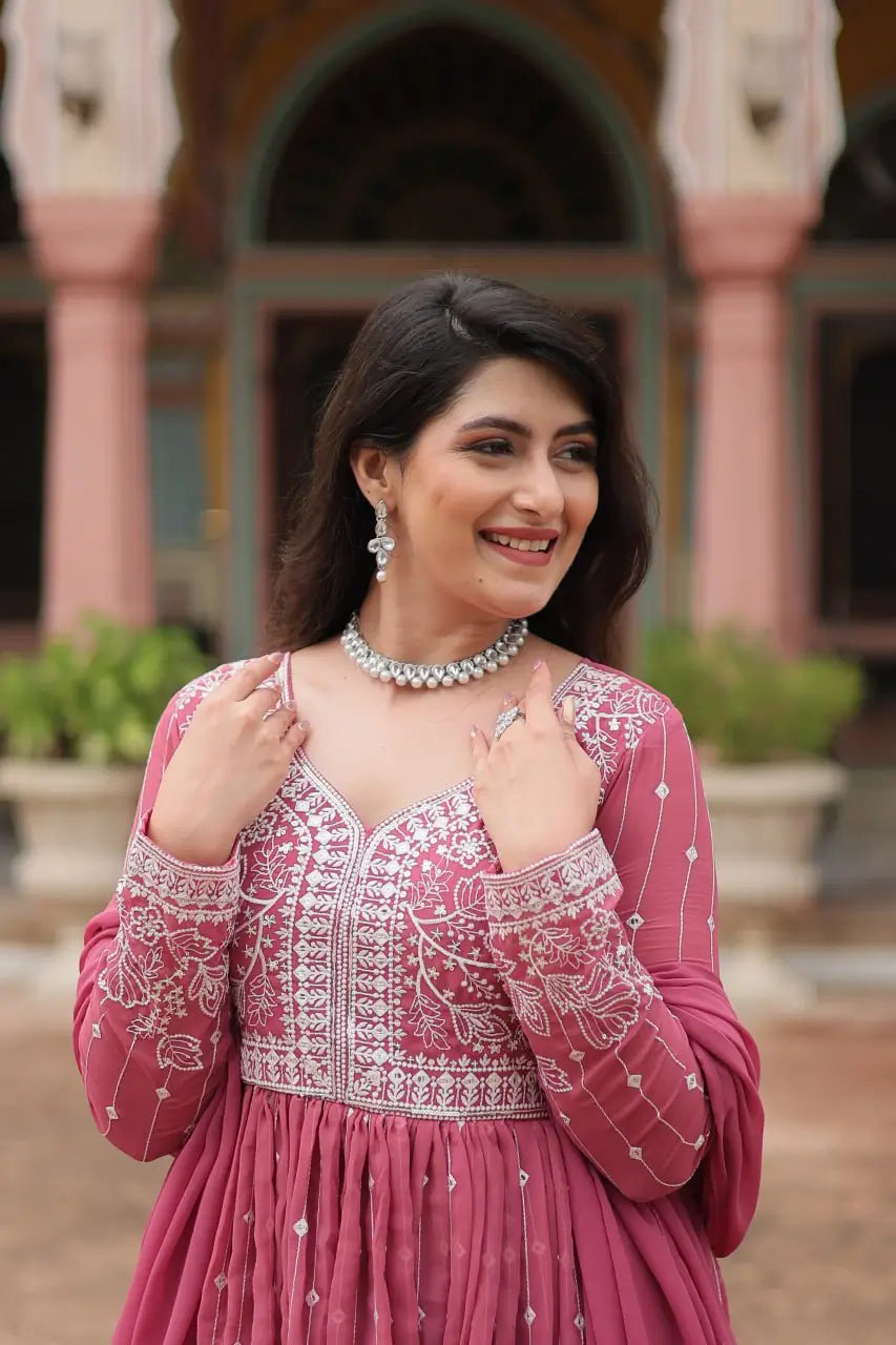 Embroidered Faux Georgette Kurti Palazzo Set