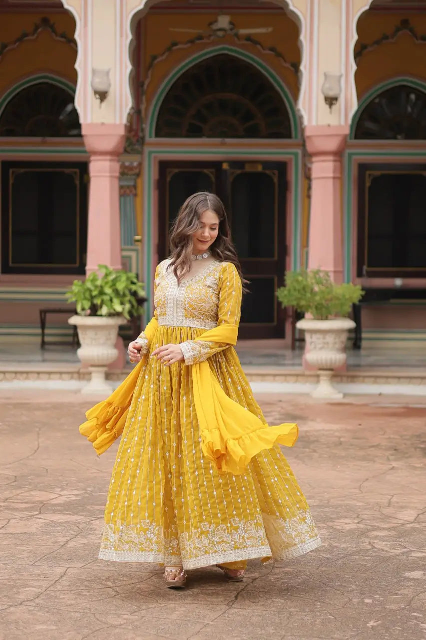 Embroidered Faux Georgette Kurti Palazzo Set