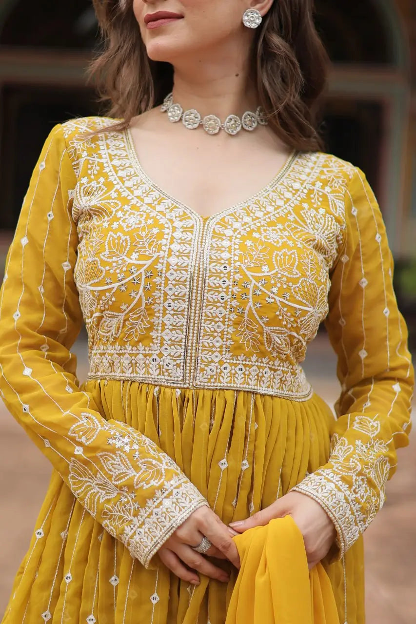 Embroidered Faux Georgette Kurti Palazzo Set