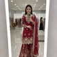 Embroidered Faux Georgette Kurti Palazzo Set With Dupatta