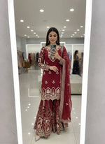 Embroidered Faux Georgette Kurti Palazzo Set With Dupatta