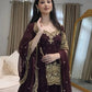 Embroidered Faux Georgette Kurti Palazzo Set With Dupatta