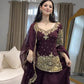 Embroidered Faux Georgette Kurti Palazzo Set With Dupatta