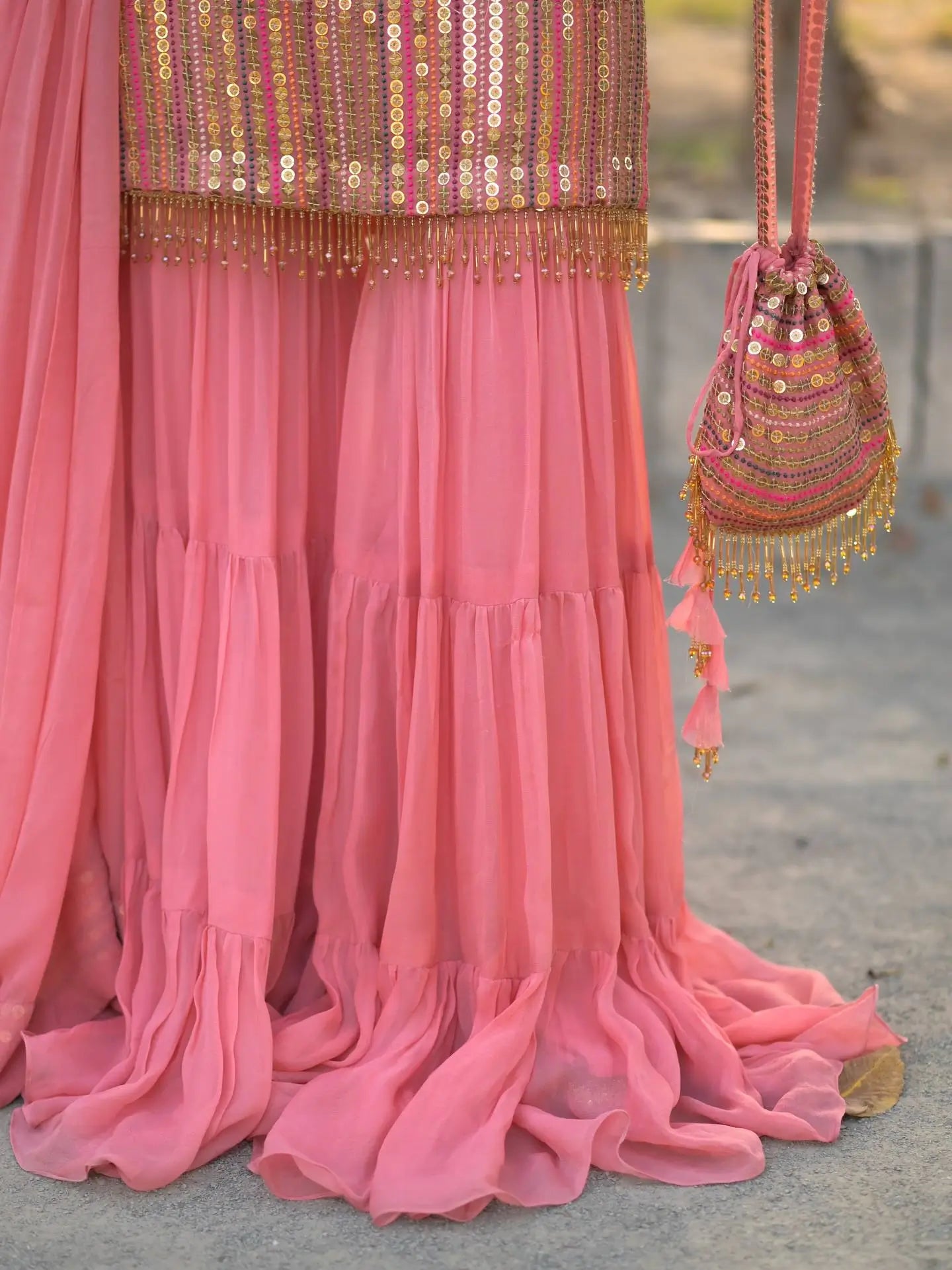 Embroidered Faux Georgette Kurti Palazzo Set With Dupatta