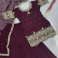 Embroidered Faux Georgette Kurti Palazzo Set With Dupatta