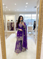 Embroidered Faux Georgette Kurti Palazzo Set With Dupatta