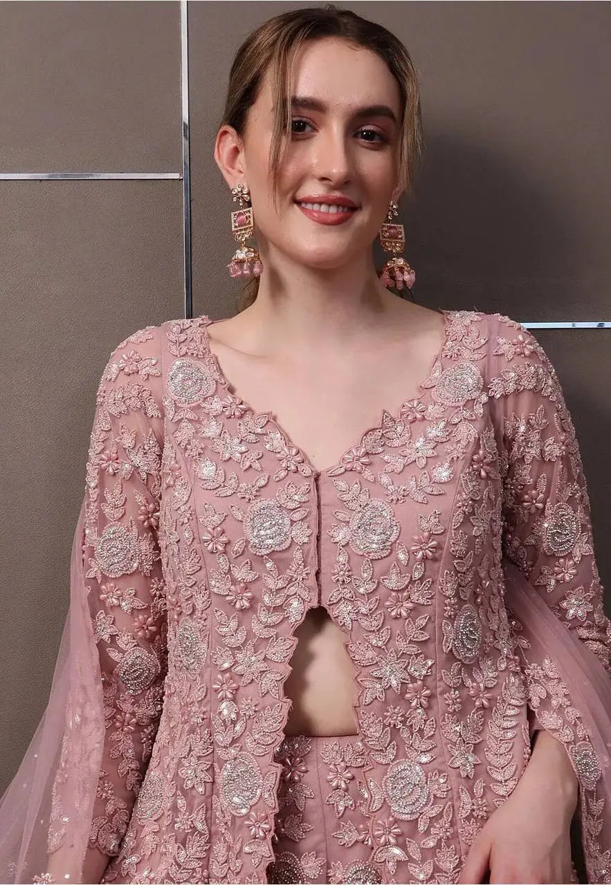 Embroidered Faux Georgette Kurti Palazzo Set with Butterfly Net Dupatta