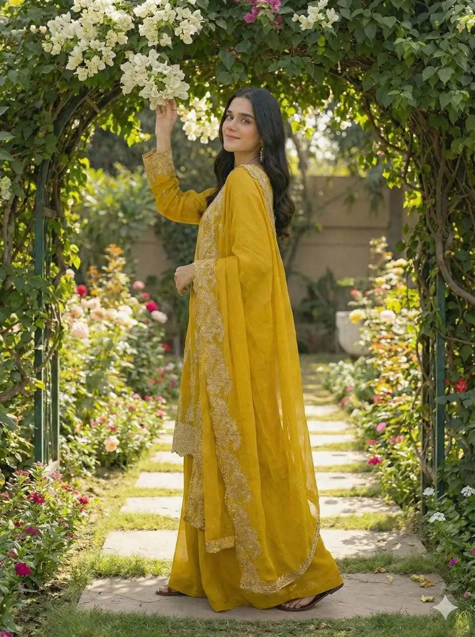 Embroidered Faux Georgette Kurti Palazzo Set with Dupatta