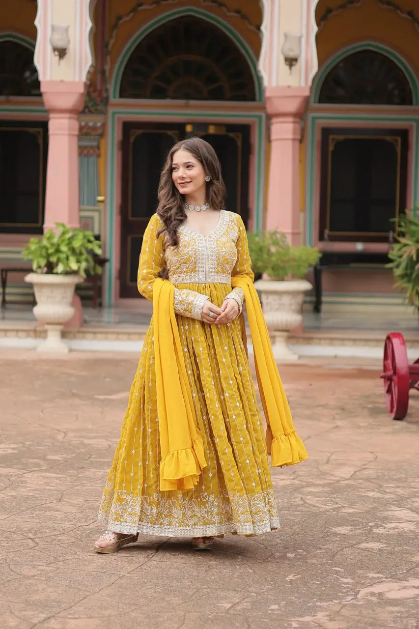 Embroidered Faux Georgette Kurti Palazzo Set
