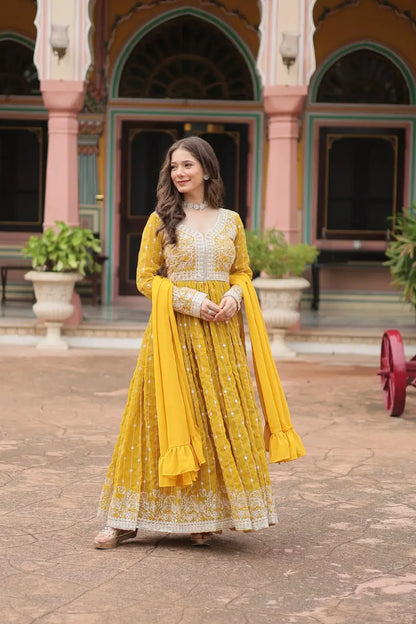 Embroidered Faux Georgette Kurti Palazzo Set